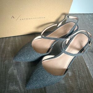 Anthropologie Lucille Gray Wool Heels Sling Back Sz  8